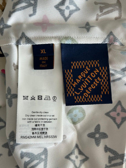 Louis Vuitton Tyler Cream Multicolor Monogram Silk Button Up Shirt