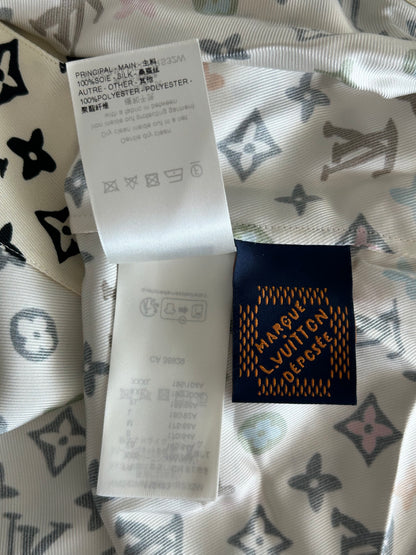 Louis Vuitton Tyler Cream Multicolor Monogram Silk Button Up Shirt