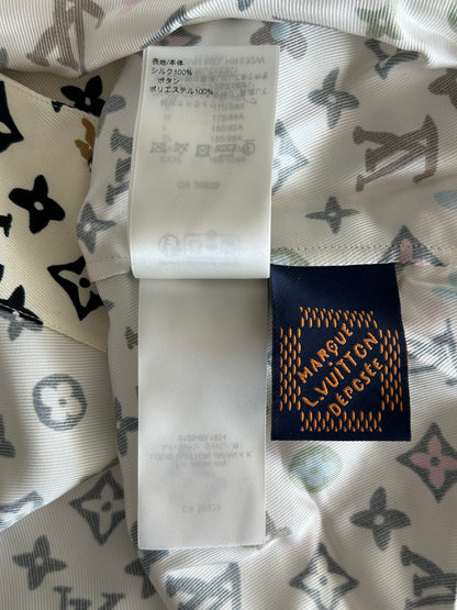 Louis Vuitton Tyler Cream Multicolor Monogram Silk Button Up Shirt
