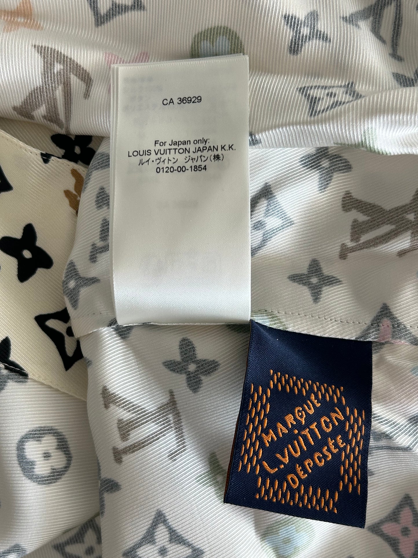 Louis Vuitton Tyler Cream Multicolor Monogram Silk Button Up Shirt