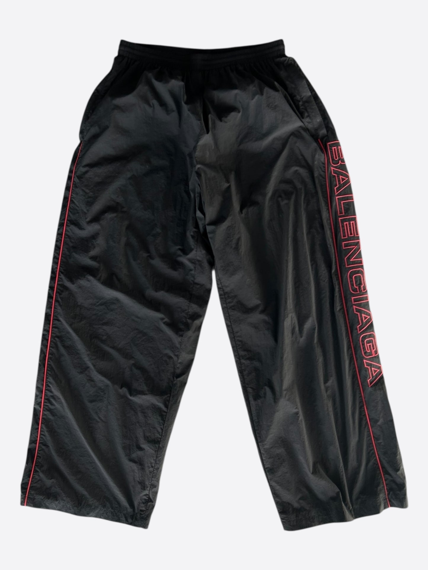 Balenciaga Black & Red Embroidered Logo Oversized Trackpants