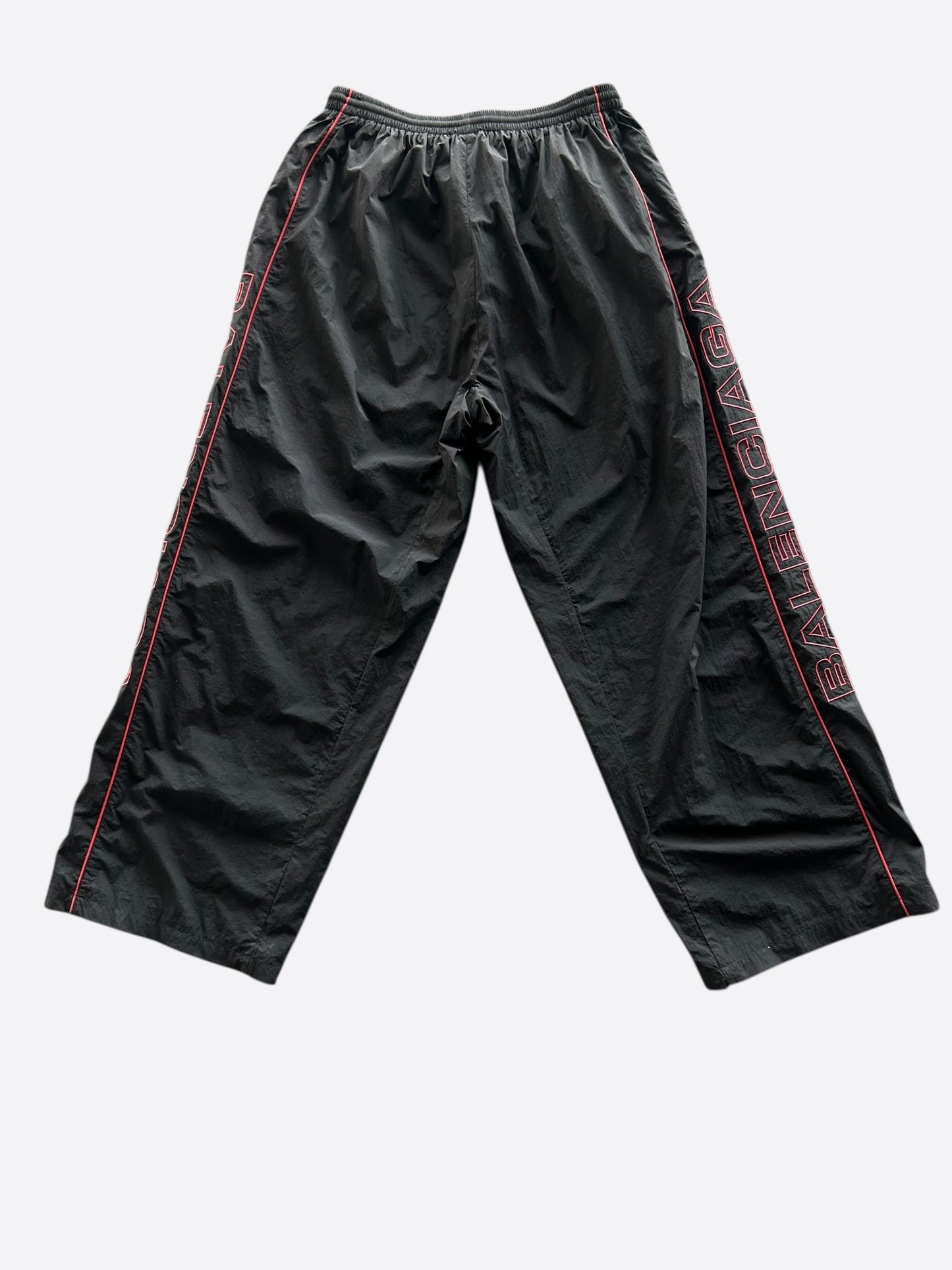 Balenciaga Black & Red Embroidered Logo Oversized Trackpants