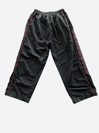 Balenciaga Black & Red Embroidered Logo Oversized Trackpants