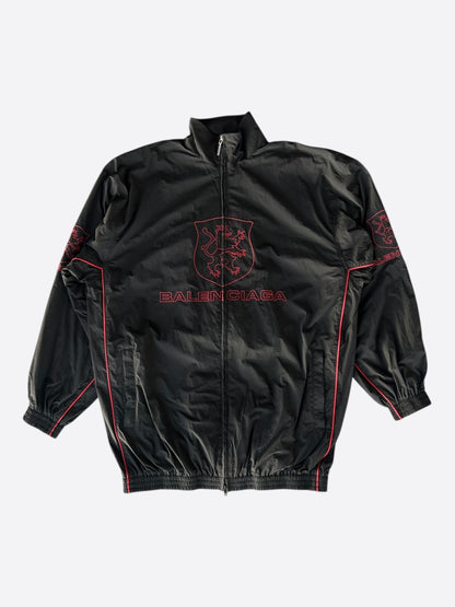 Balenciaga Black & Red Lion Club Embroidered Logo Track Jacket