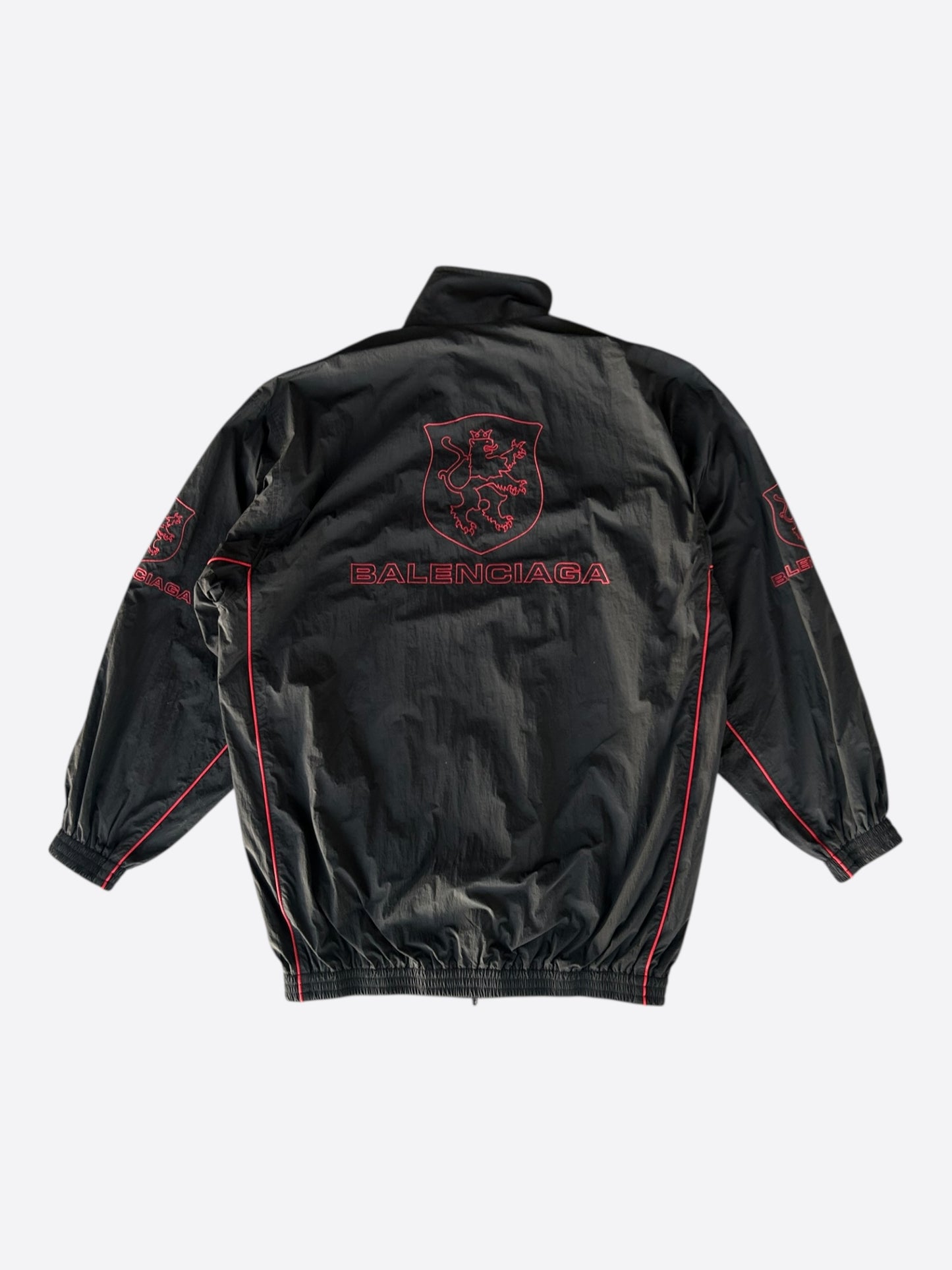 Balenciaga Black & Red Lion Club Embroidered Logo Track Jacket