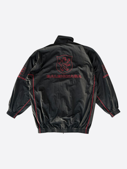 Balenciaga Black & Red Lion Club Embroidered Logo Track Jacket