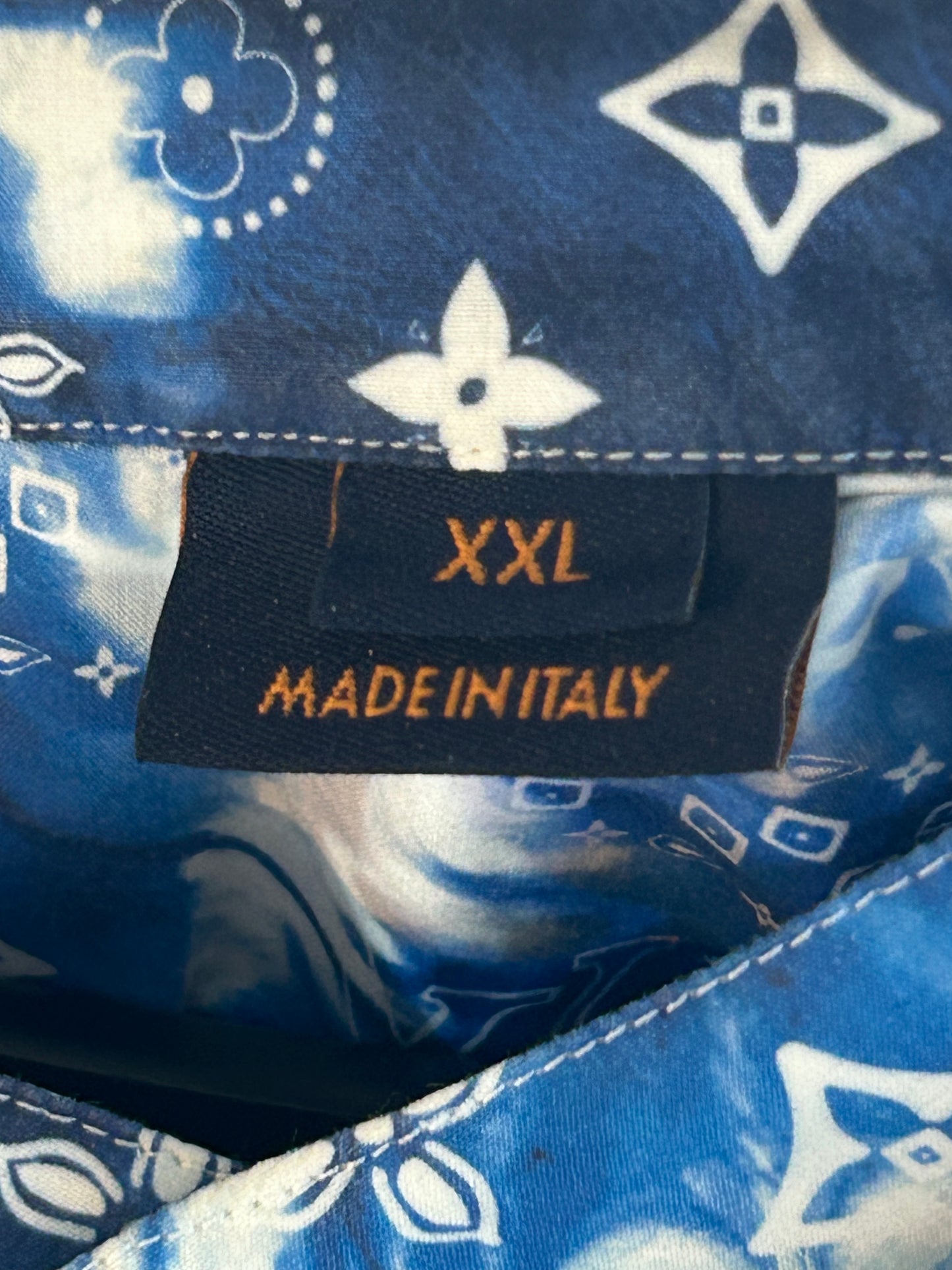 Louis Vuitton Blue Bleached Bandana Monogram Button Up Shirt