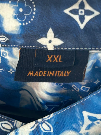 Louis Vuitton Blue Bleached Bandana Monogram Button Up Shirt