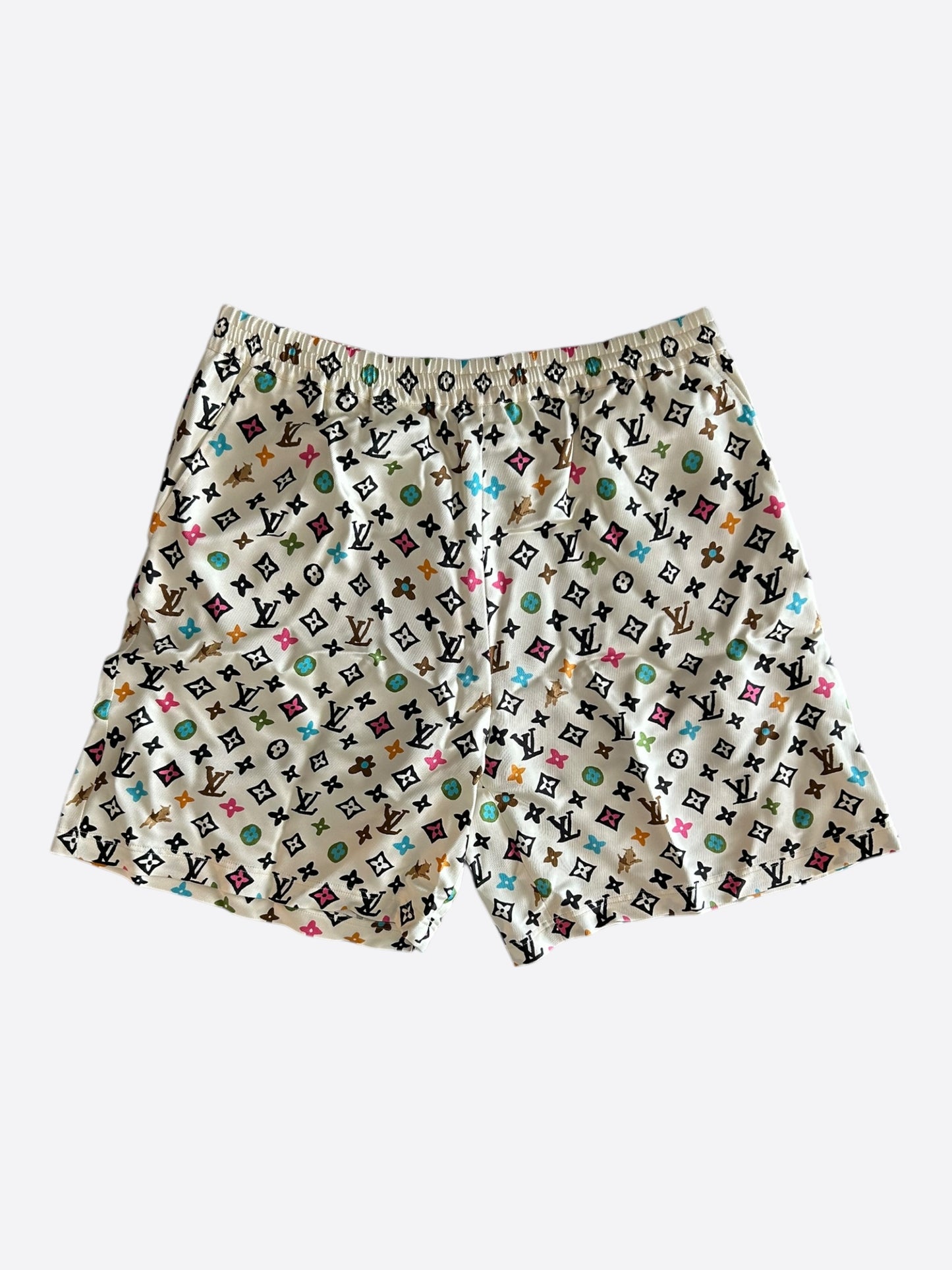 Louis Vuitton Tyler Cream Multicolor Monogram Silk Shorts