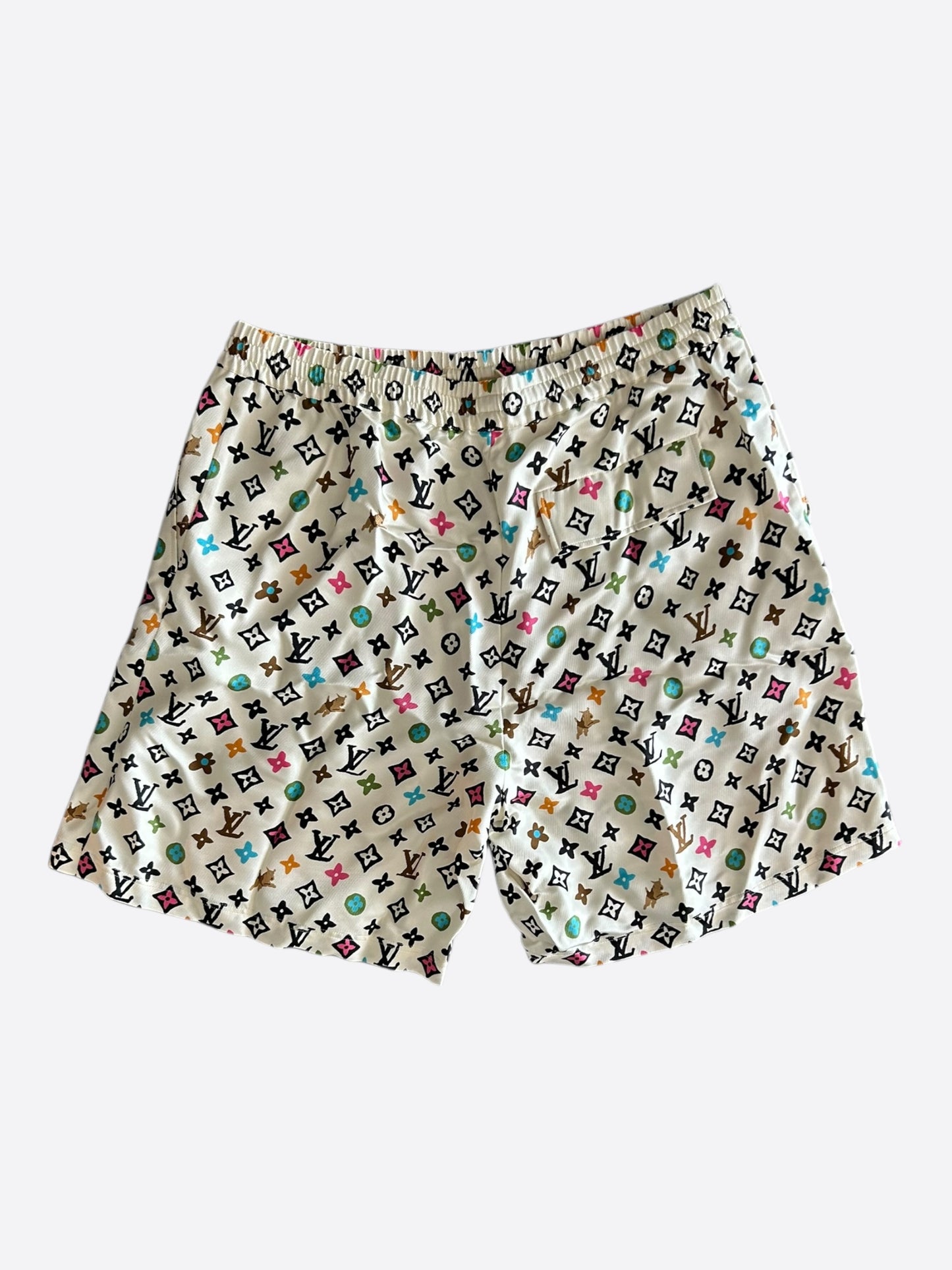Louis Vuitton Tyler Cream Multicolor Monogram Silk Shorts