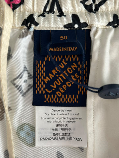 Louis Vuitton Tyler Cream Multicolor Monogram Silk Shorts