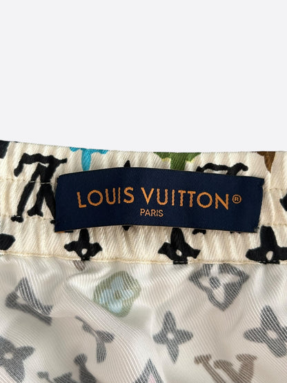 Louis Vuitton Tyler Cream Multicolor Monogram Silk Shorts