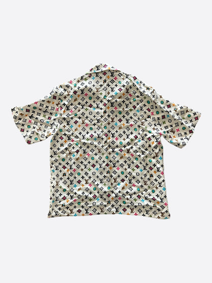 Louis Vuitton Tyler Cream Multicolor Monogram Silk Button Up Shirt