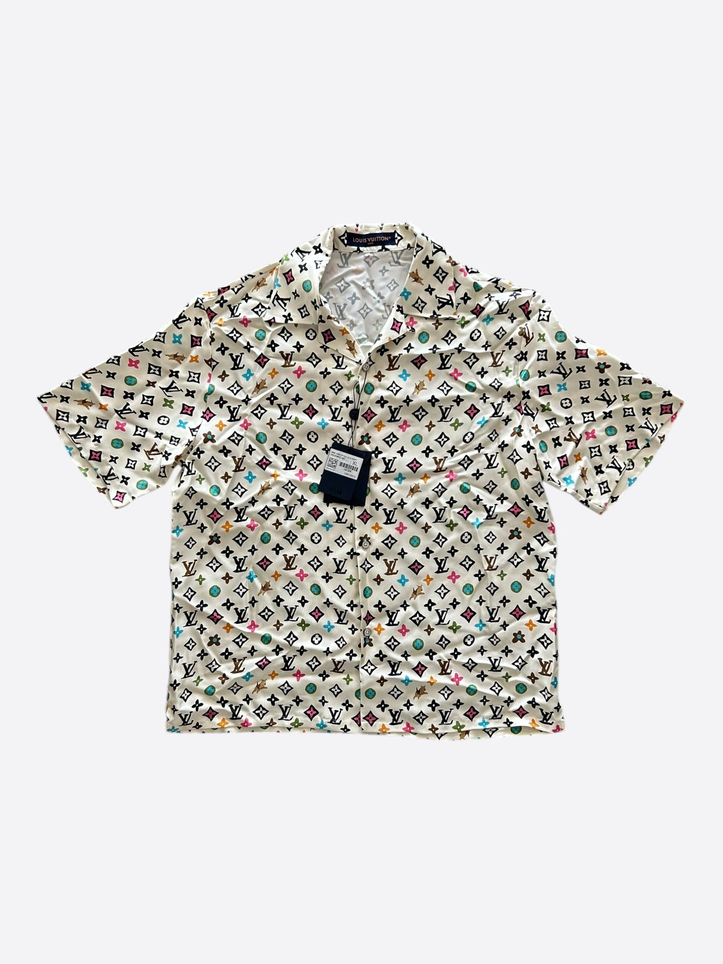 Louis Vuitton Tyler Cream Multicolor Monogram Silk Button Up Shirt