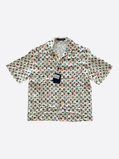 Louis Vuitton Tyler Cream Multicolor Monogram Silk Button Up Shirt