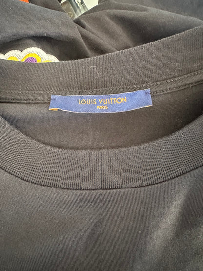 Louis Vuitton NBA Black Embroidered Patches T-Shirt