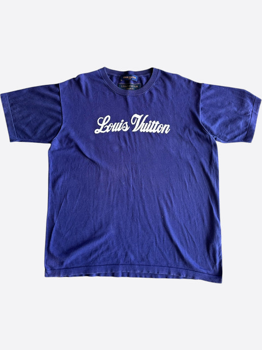 Louis Vuitton Blue & White Script Logo Intarsia T-Shirt