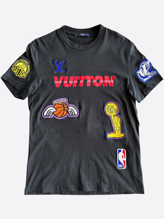 Louis Vuitton NBA Black Embroidered Patches T-Shirt