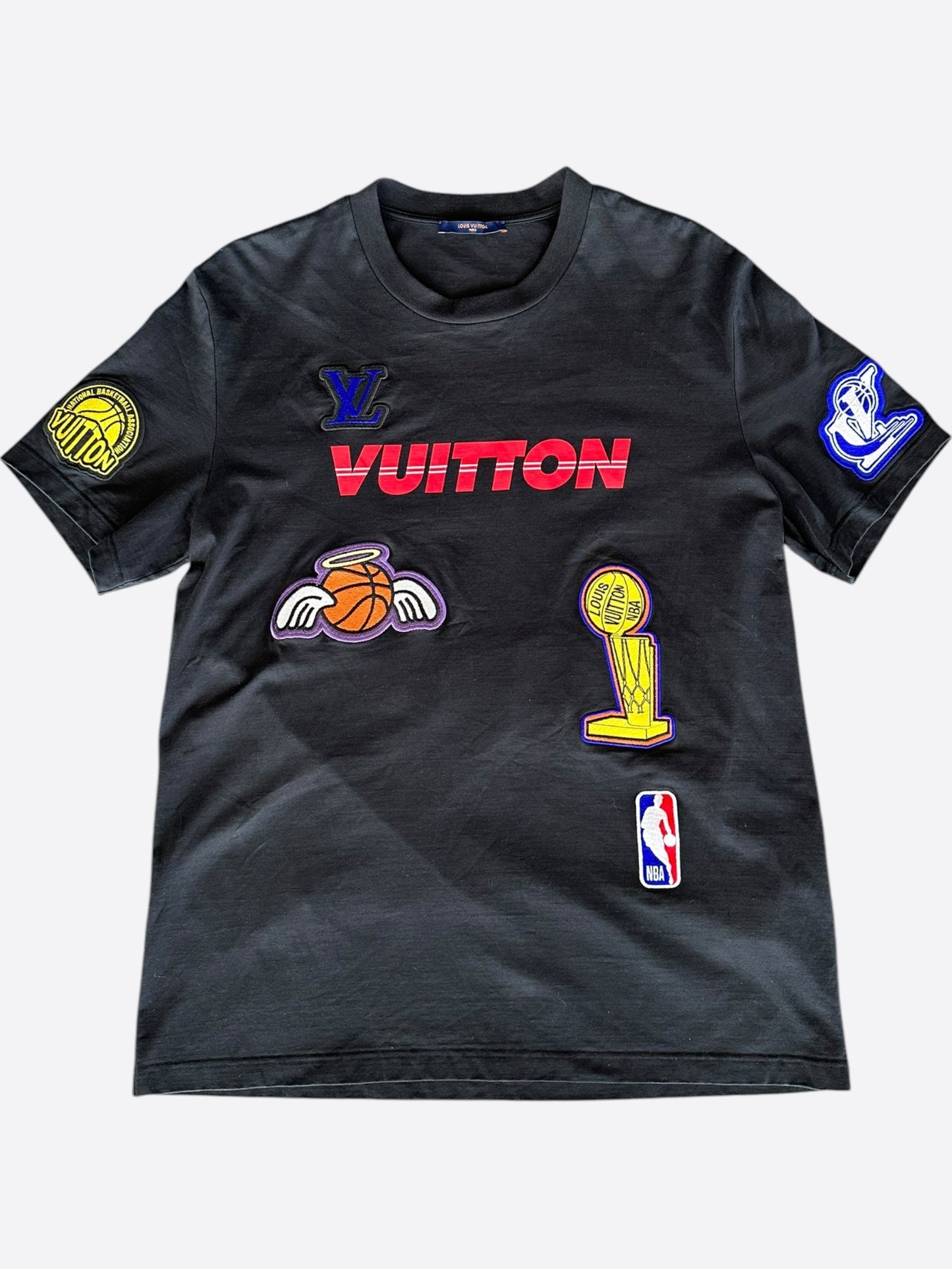 Louis Vuitton NBA Black Embroidered Patches T-Shirt