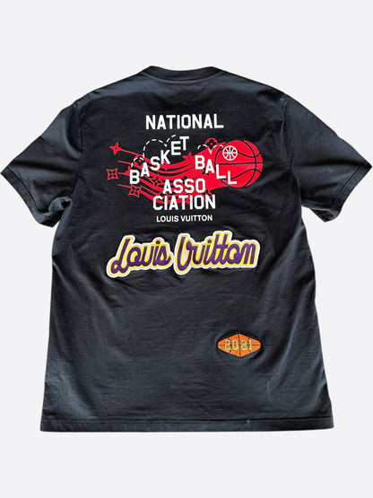 Louis Vuitton NBA Black Embroidered Patches T-Shirt