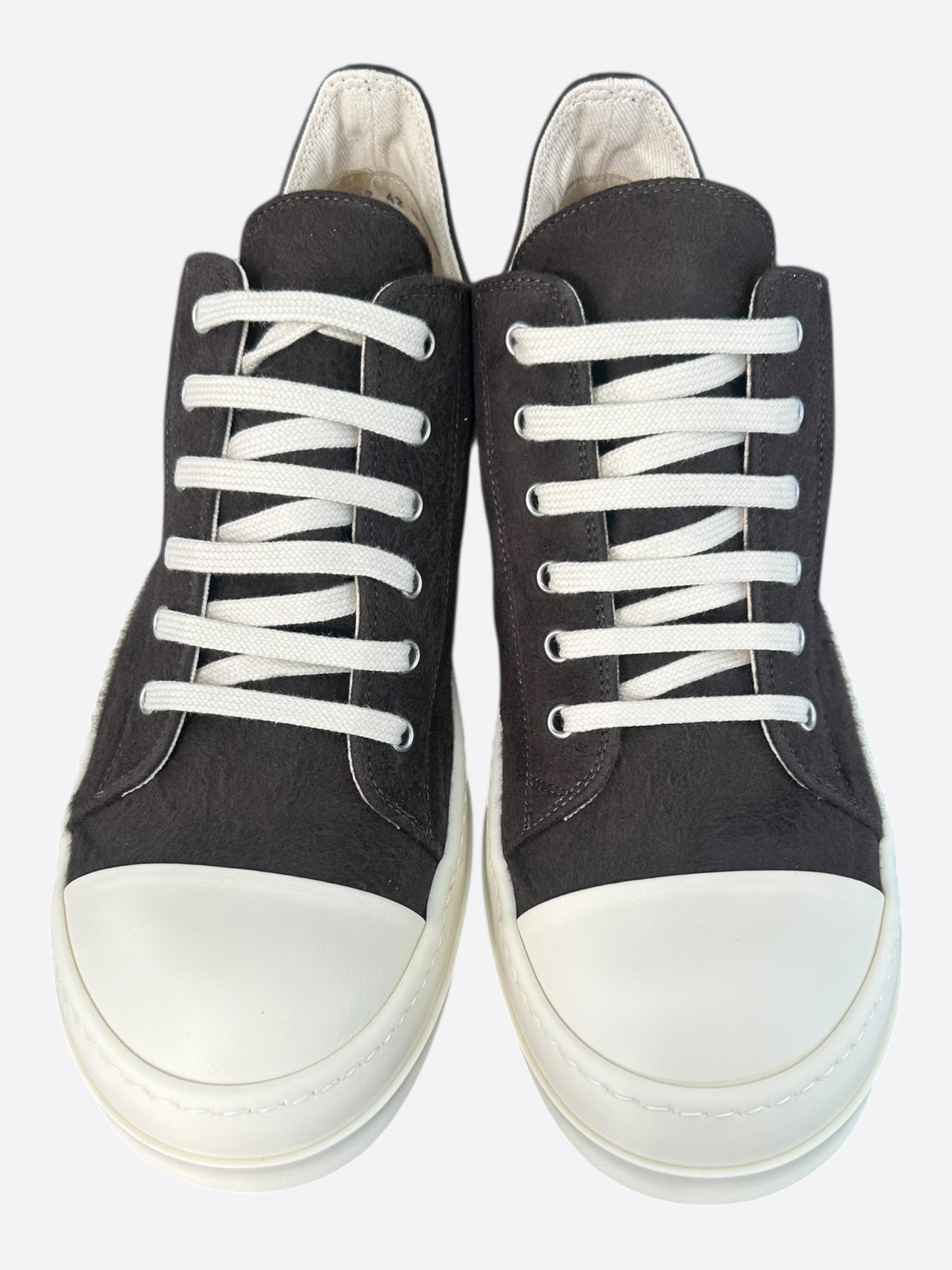 Rick Owens Brown & White Low Top Sneakers