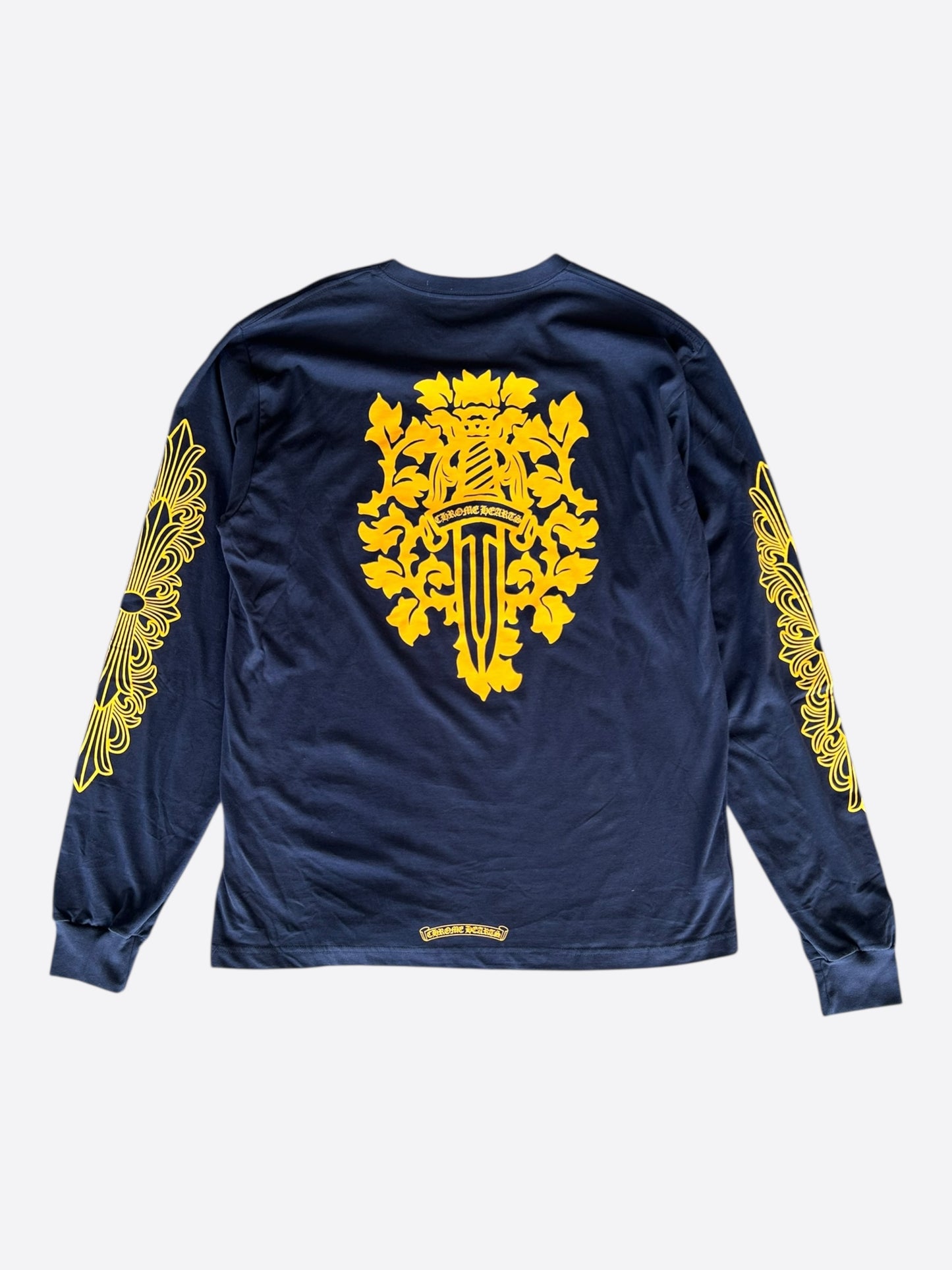 Chrome Hearts Navy & Yellow Dagger Logo Longsleeve T-Shirt