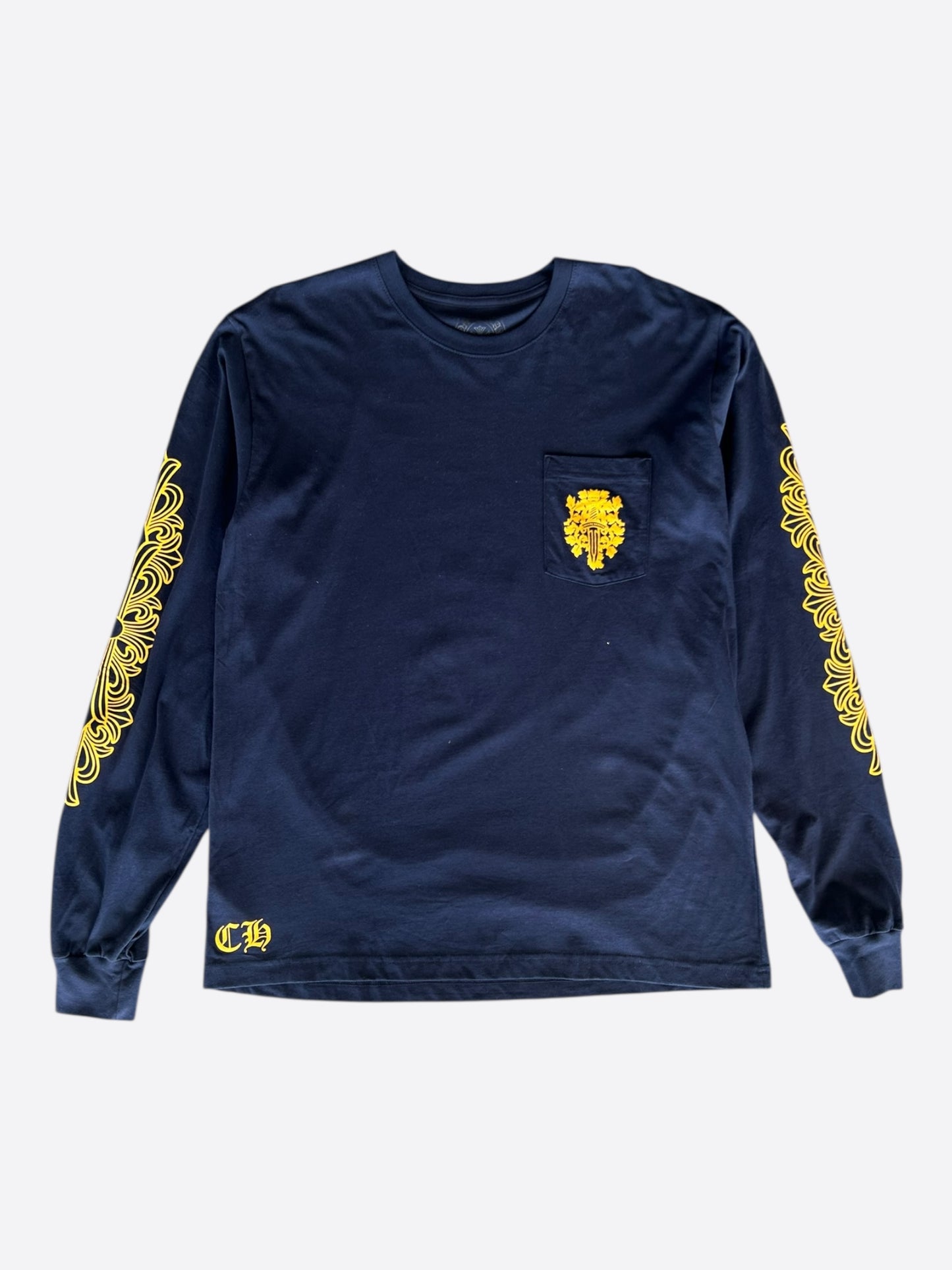 Chrome Hearts Navy & Yellow Dagger Logo Longsleeve T-Shirt