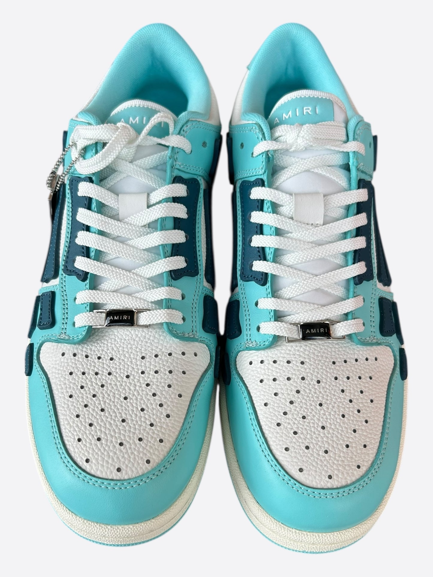 Amiri Turquoise & White Skeleton Low Top Sneakers
