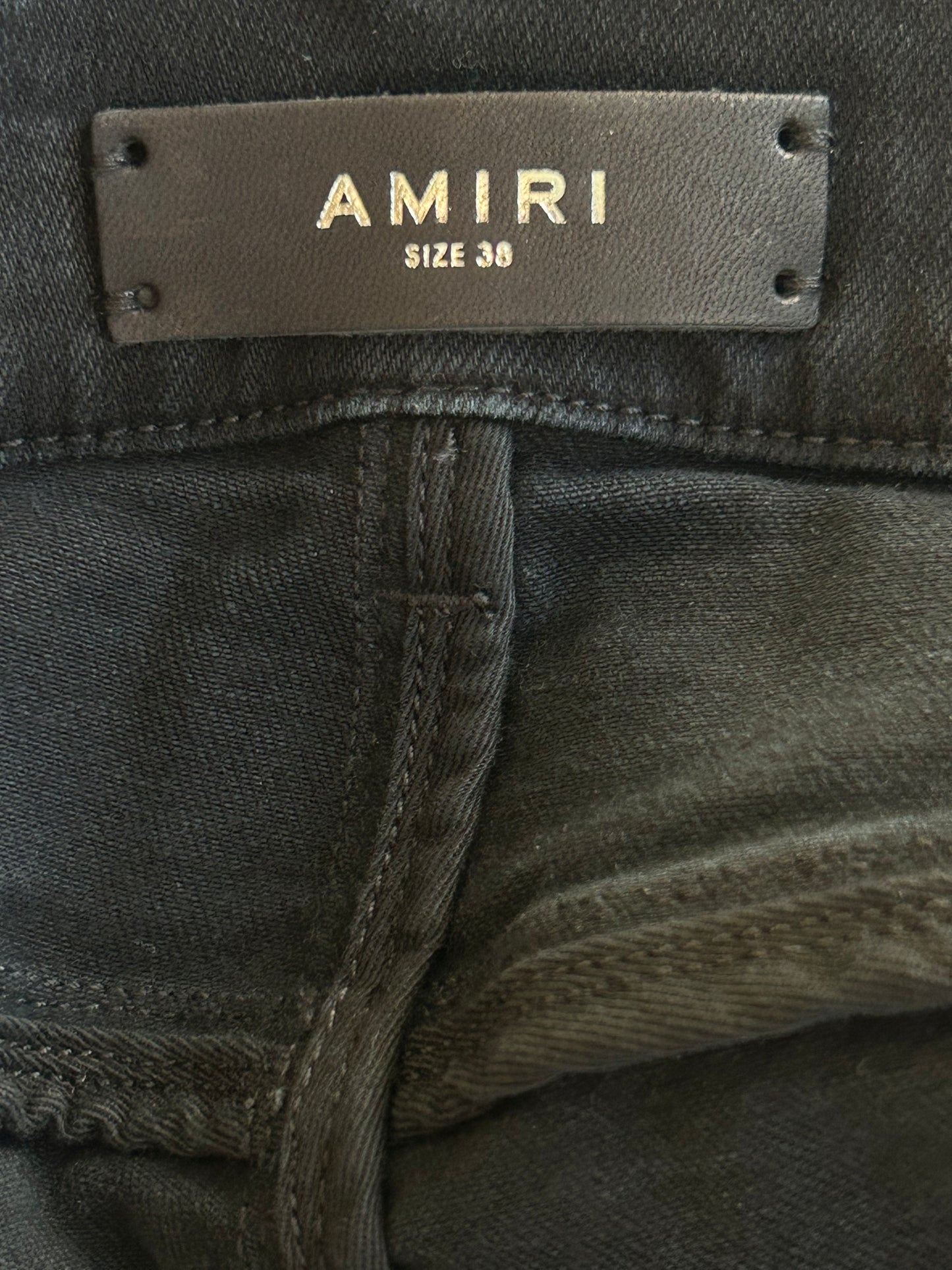 Amiri Aged Black Slash Distressed Straight Jeans