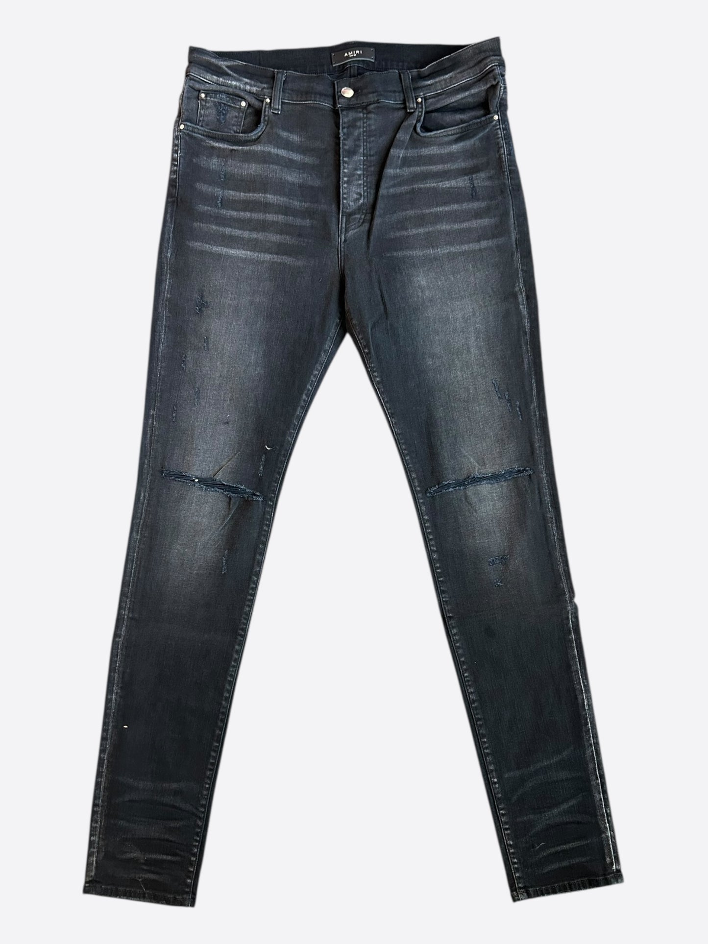 Amiri Aged Black Slash Distressed Straight Jeans