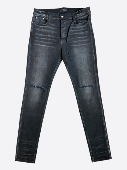 Amiri Aged Black Slash Distressed Straight Jeans