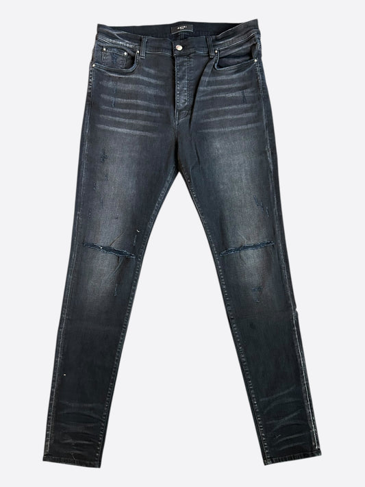 Amiri Aged Black Slash Distressed Straight Jeans