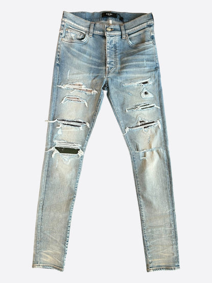 Amiri Antique Indigo Camouflage Bandana Patch Thrasher Jeans