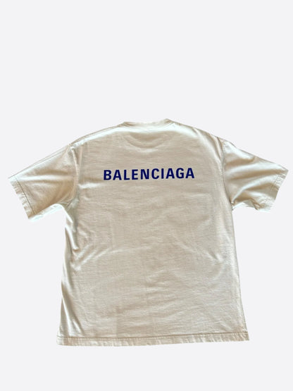 Balenciaga Cream & Blue Logo T-Shirt
