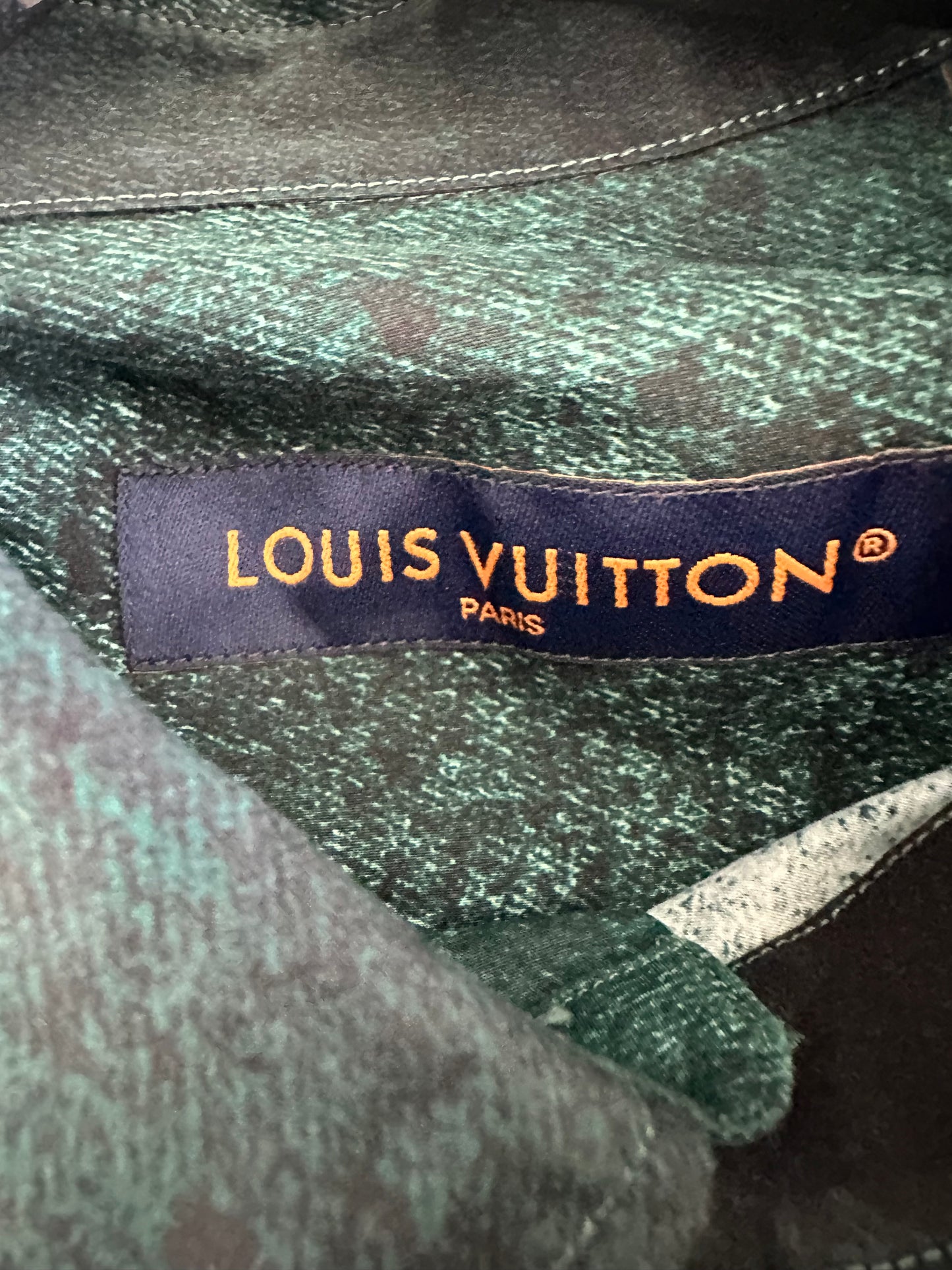 Louis Vuitton Green & White Monogram Button Up Shirt