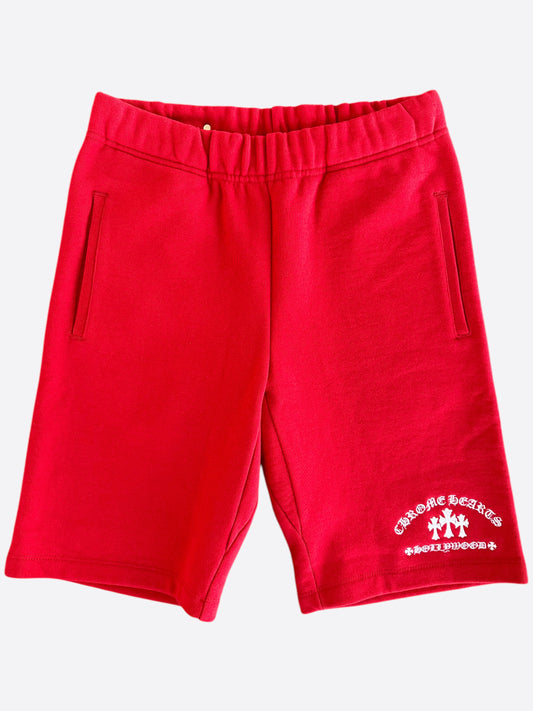 Chrome Hearts Red & White Triple Cross Embroidered Shorts