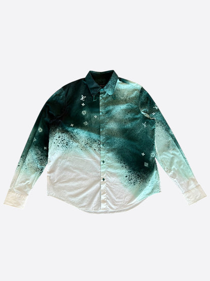 Louis Vuitton Green & White Monogram Button Up Shirt