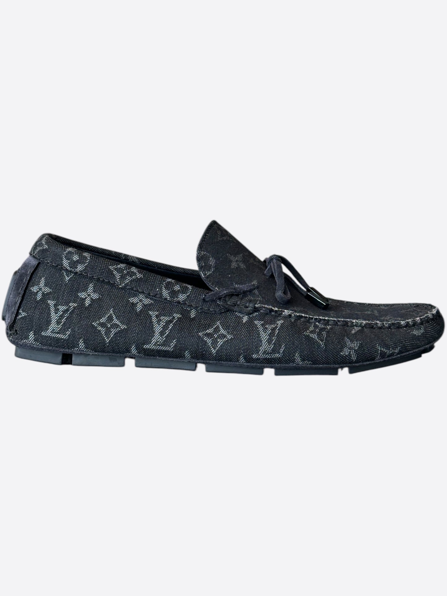 Louis Vuitton Black & White Denim Monogram Driver Moccasin