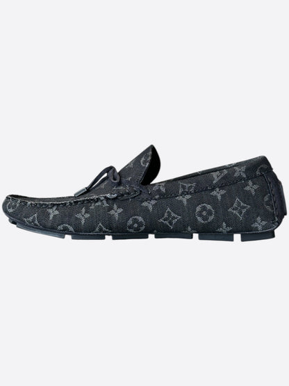 Louis Vuitton Black & White Denim Monogram Driver Moccasin