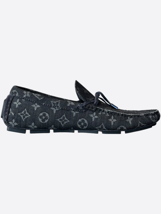 Louis Vuitton Black & White Denim Monogram Driver Moccasin