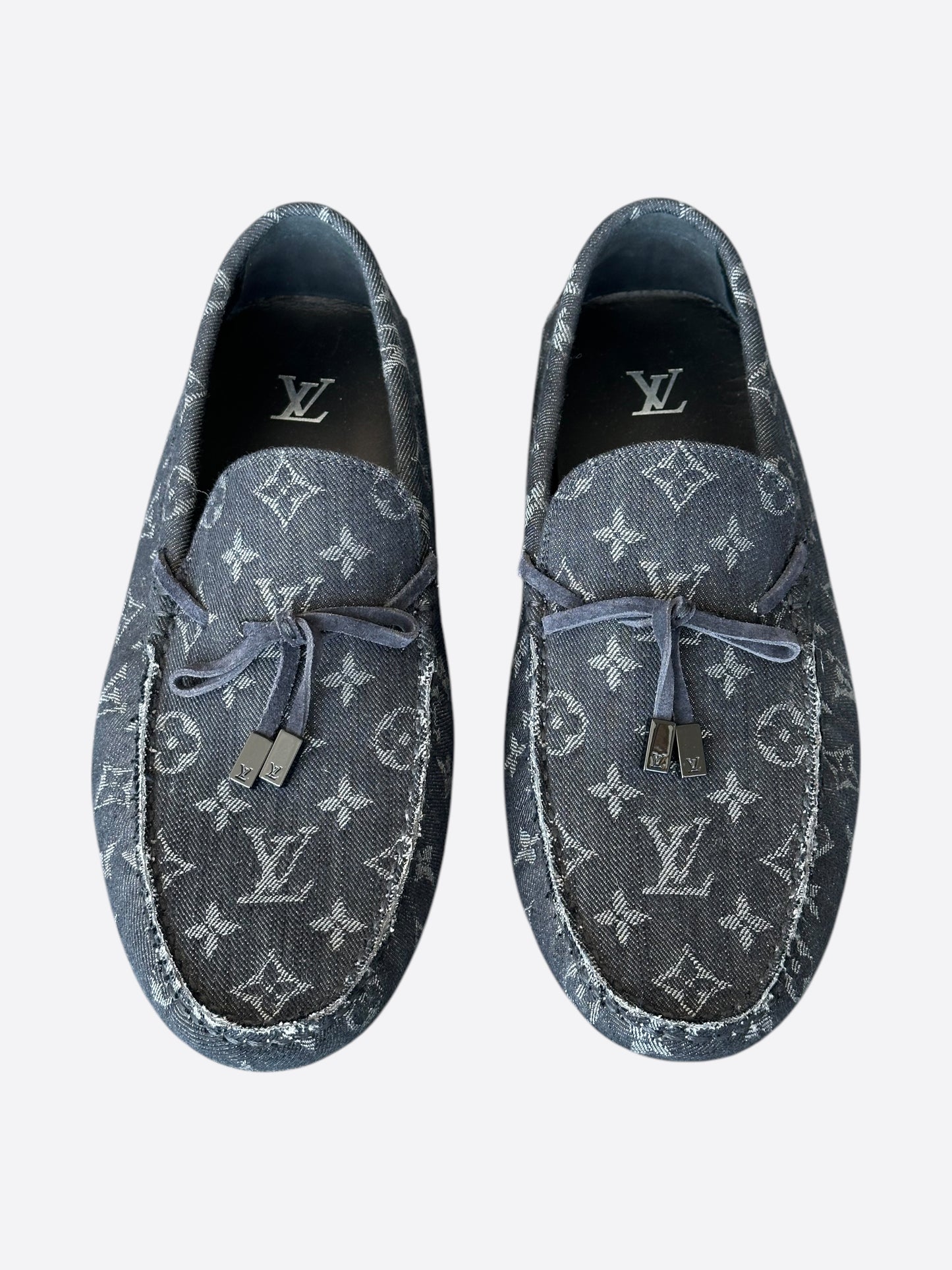 Louis Vuitton Black & White Denim Monogram Driver Moccasin