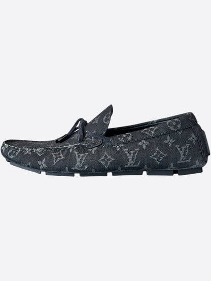 Louis Vuitton Black & White Denim Monogram Driver Moccasin