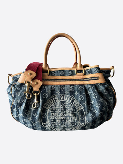 Louis Vuitton Blue & White Monogram Denim Porte Epaule Raye GM