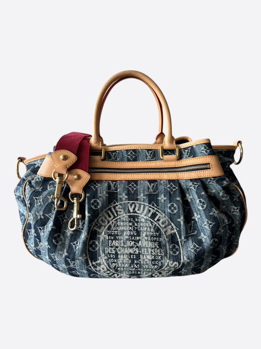 Louis Vuitton Blue & White Monogram Denim Porte Epaule Raye GM