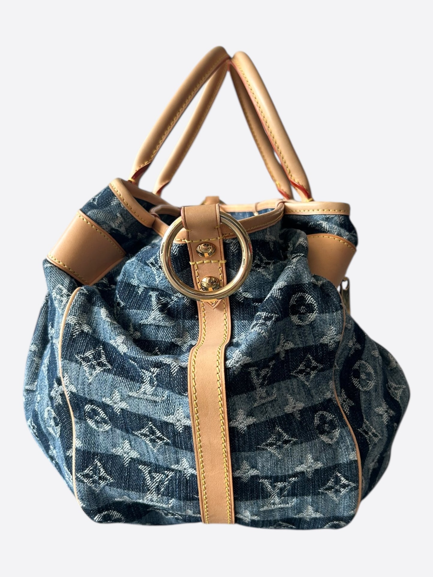 Louis Vuitton Blue & White Monogram Denim Porte Epaule Raye GM