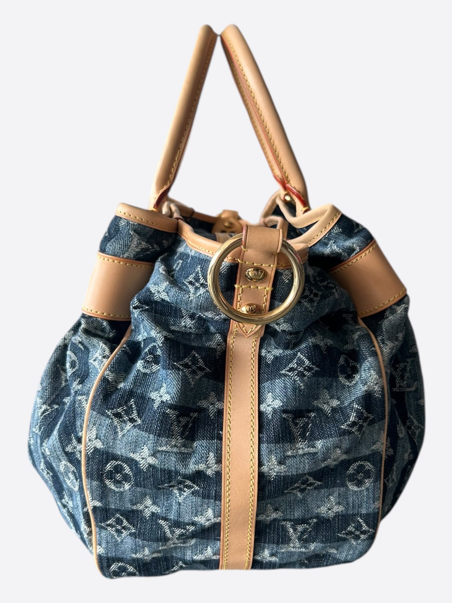 Louis Vuitton Blue & White Monogram Denim Porte Epaule Raye GM