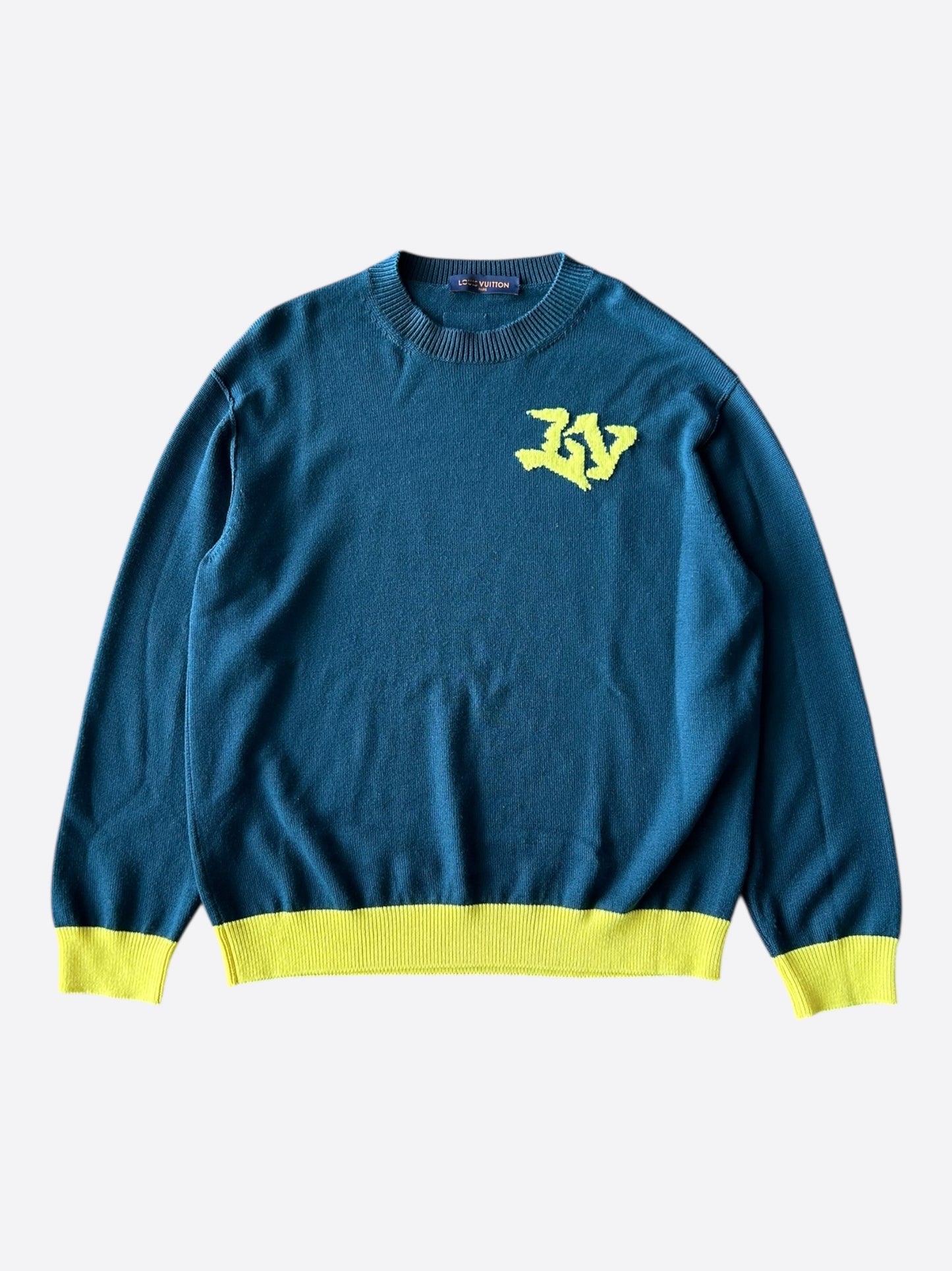 Louis Vuitton Blue & Yellow Logo Wool Sweater