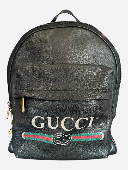 Gucci Black Classic Belt Logo Backpack