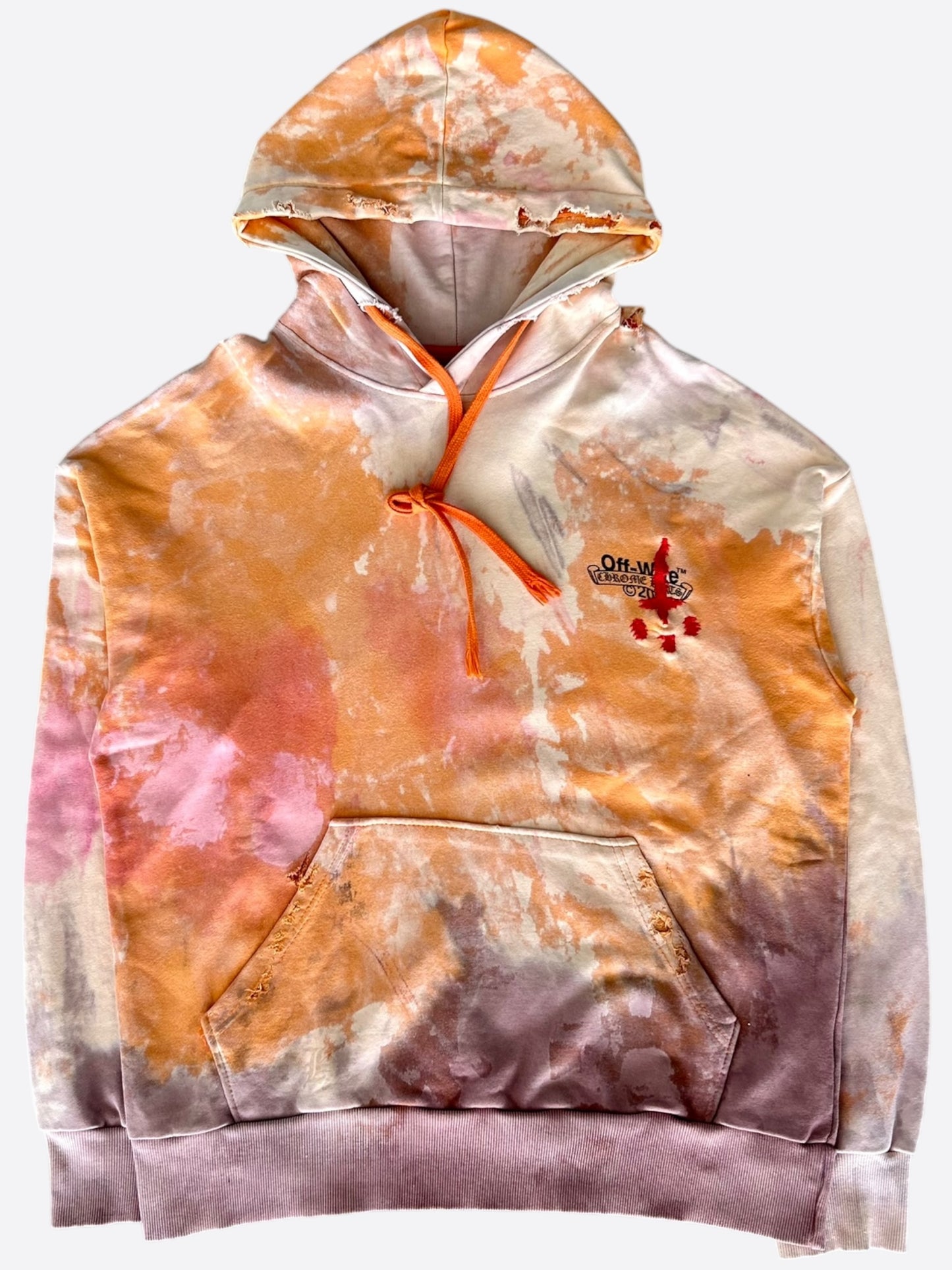 Chrome Hearts Off-White CVTVLIST Orange Tie-Dye Bleached Hoodie