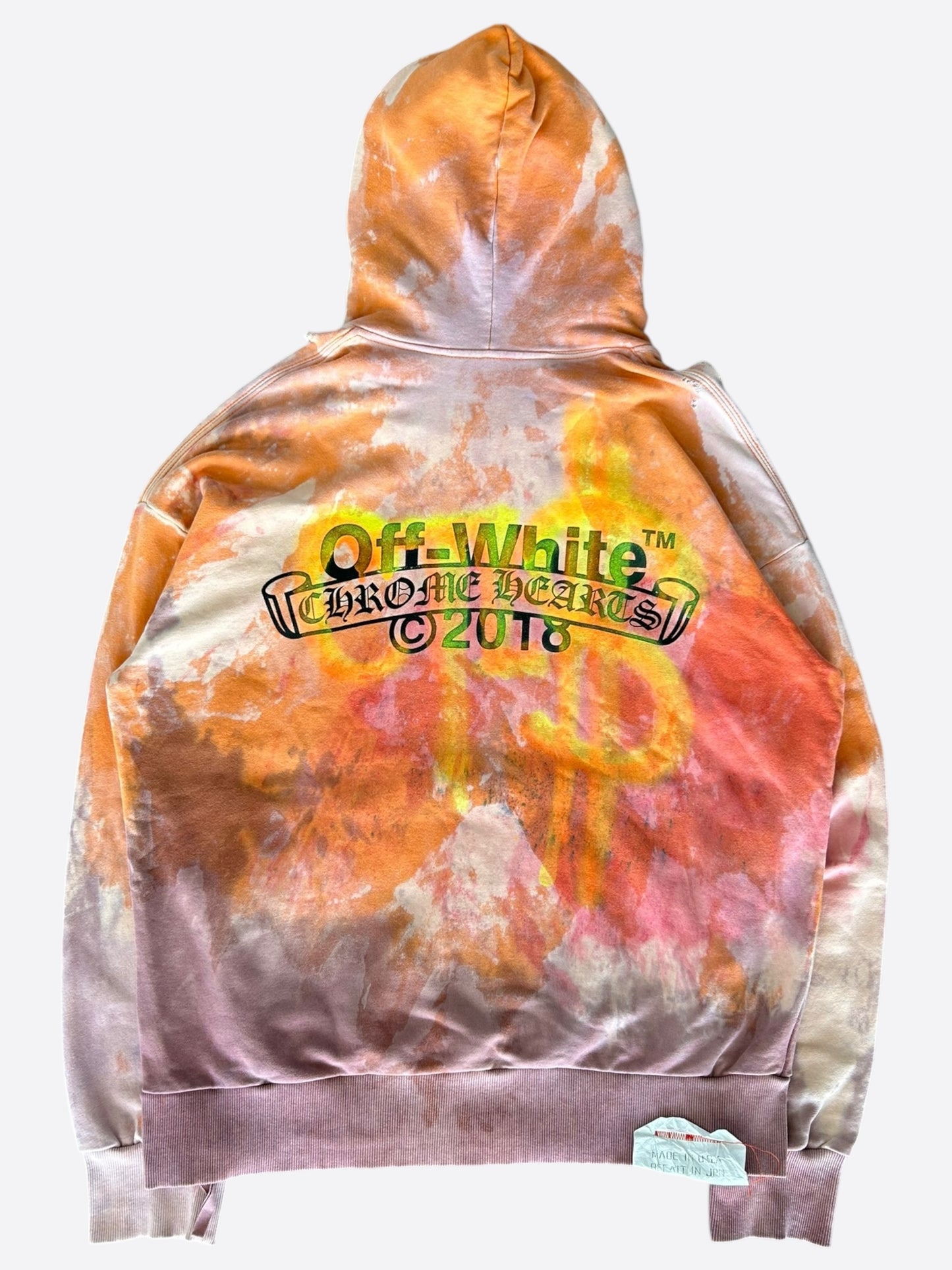 Chrome Hearts Off-White CVTVLIST Orange Tie-Dye Bleached Hoodie